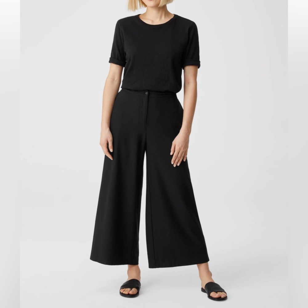 Washable Stretch Crepe Wide Leg Cropped Pant with Pockets